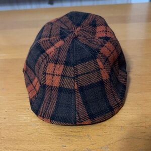 Plaid Wool Blend Scally Cap and matching Pin - Black and Orange